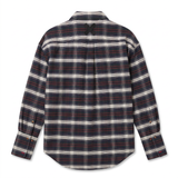 POETx brushed twill tuxedo shirt in navy, red, green and cream plaid.