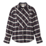 POETx brushed twill tuxedo shirt in navy, red, green and cream plaid.