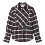 POETx brushed twill tuxedo shirt in navy, red, green and cream plaid.