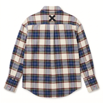 POETx brushed twill tuxedo shirt in cream, royal blue, red and yellow plaid.