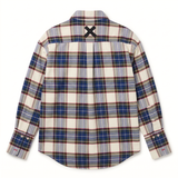 POETx brushed twill tuxedo shirt in cream, royal blue, red and yellow plaid.