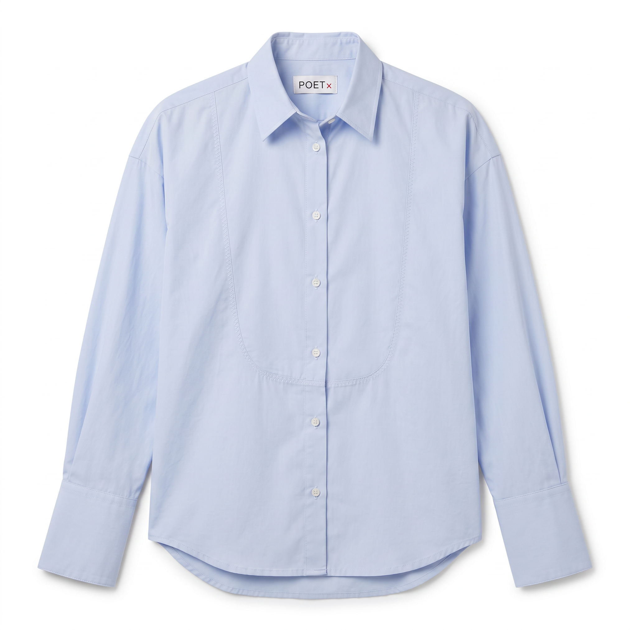 POETx cotton poplin classic tuxedo shirt in light Blue.