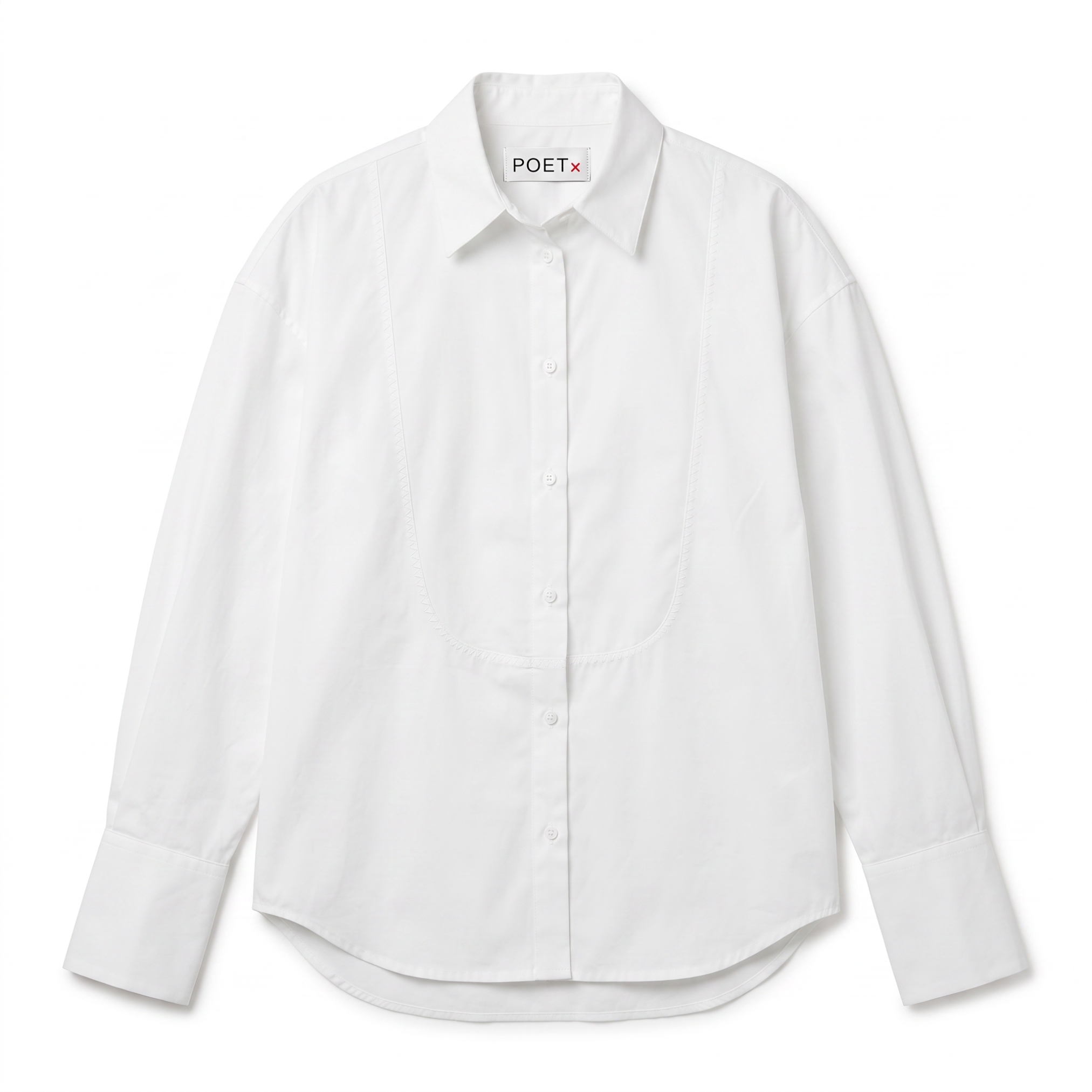 POETx cotton poplin classic tuxedo shirt in white.