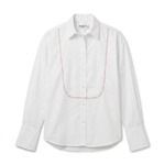 POETx cotton poplin zigzag tuxedo shirt in white with red stitching.