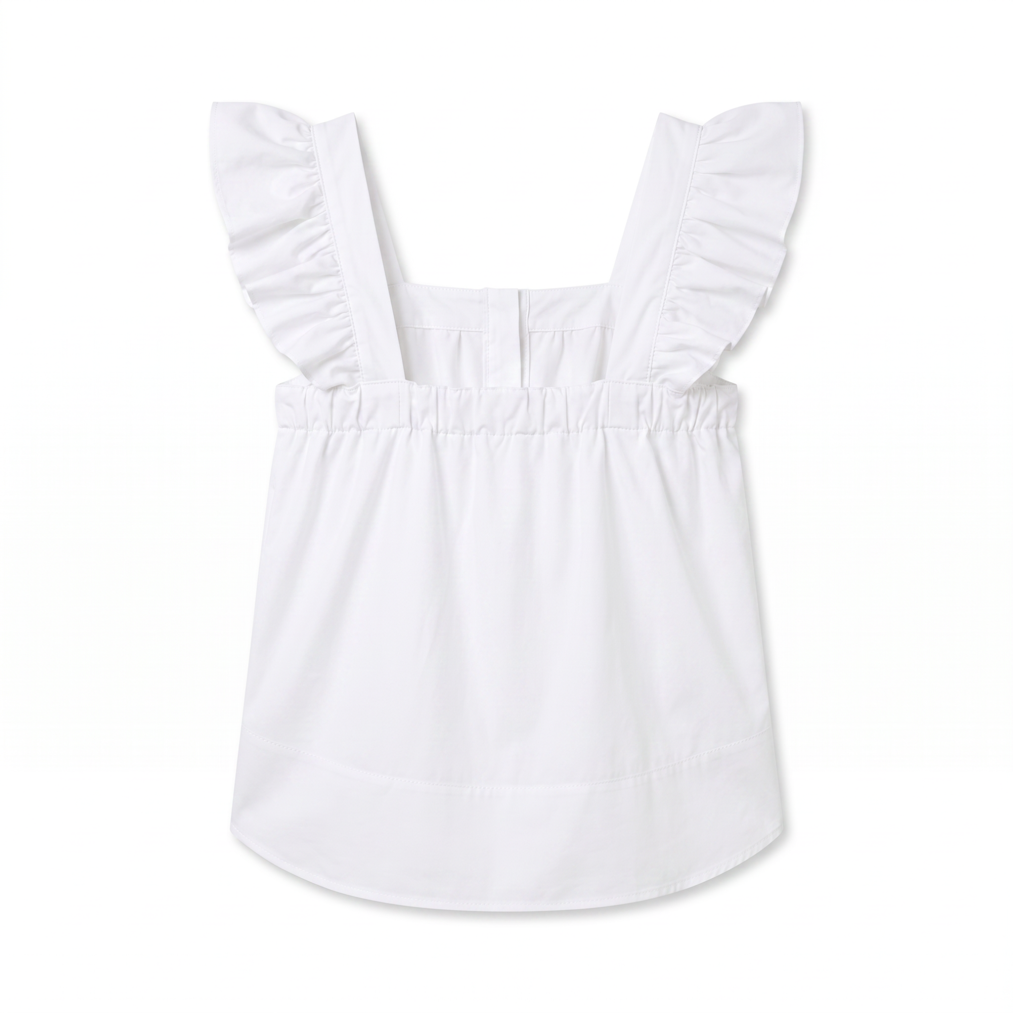 POETx Cotton poplin top with ruffled shoulder straps and an elastic paper bag chest band.