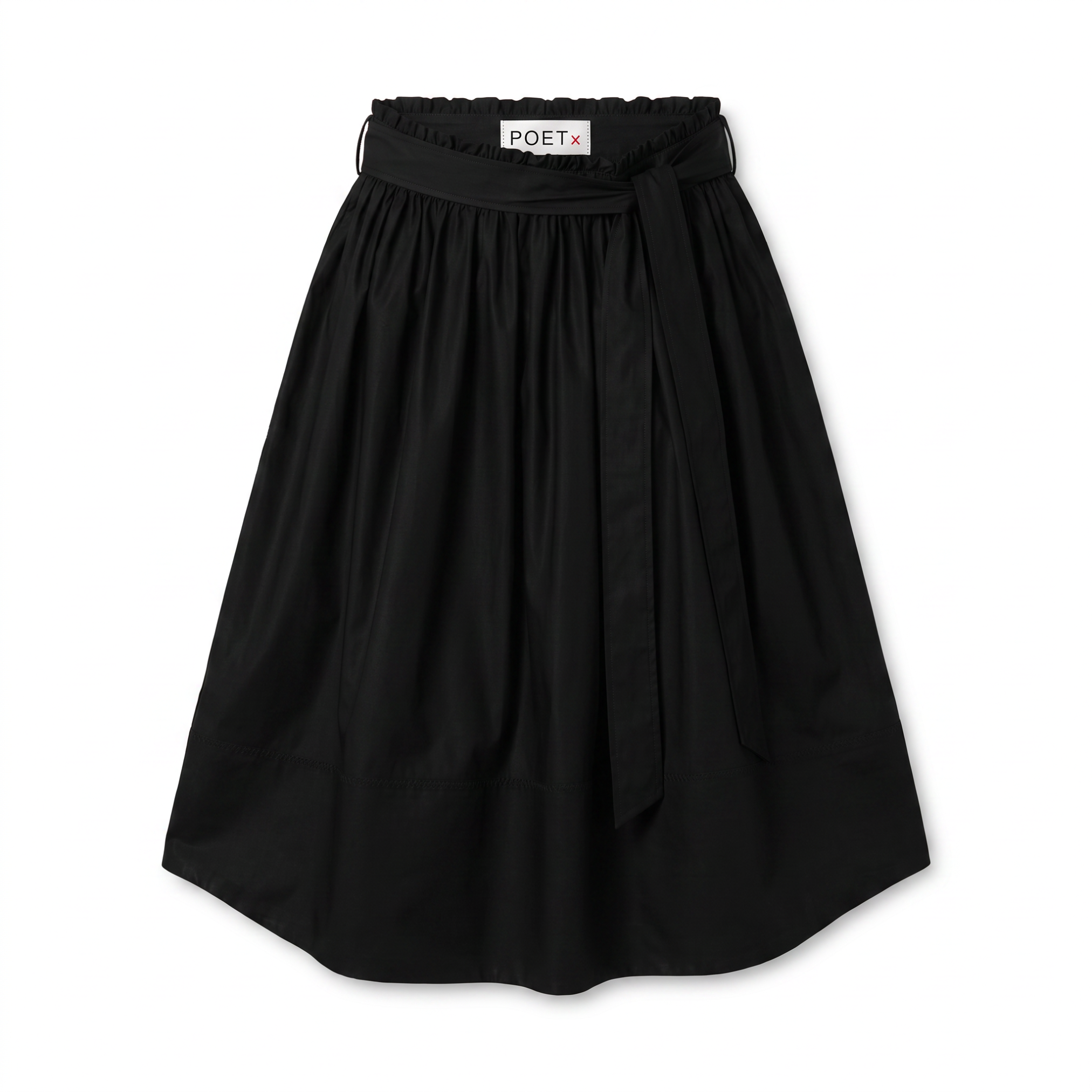 POETx Paper bag skirt in black cotton poplin with matching tie belt.