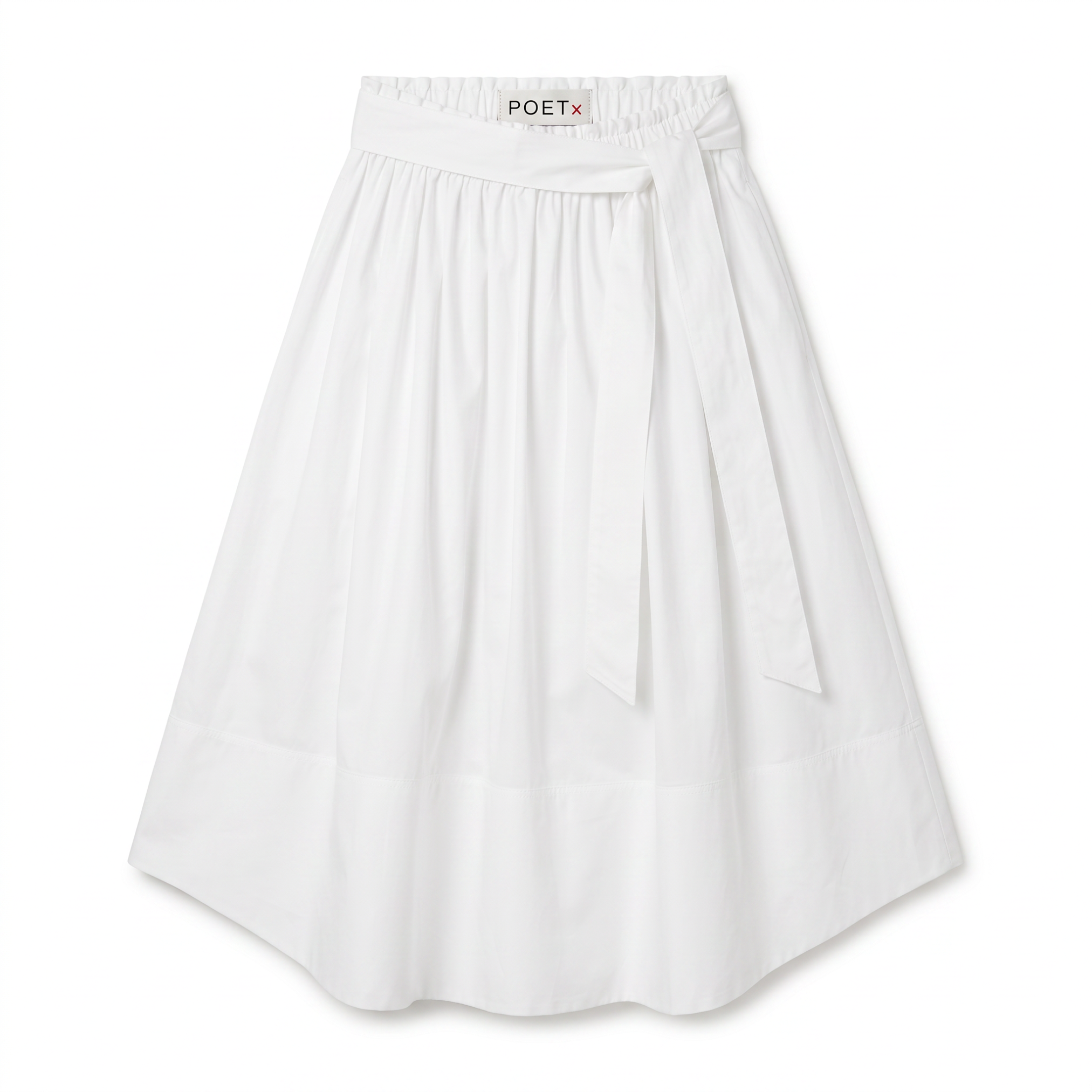 POETx Paper bag skirt in white cotton poplin with matching tie belt.
