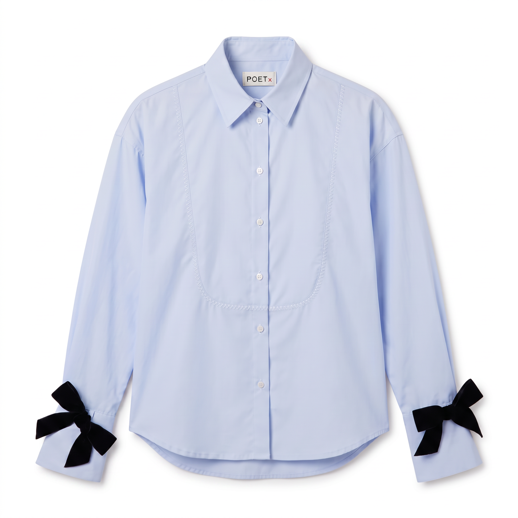 POETx Cotton poplin tuxedo shirt with detachable velvet bows on the cuffs.