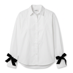 POETx cotton poplin velvet bow tuxedo shirt in white.
