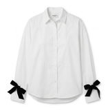 POETx cotton poplin velvet bow tuxedo shirt in white.